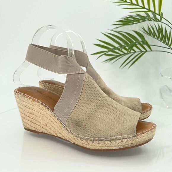 Gentle Souls Women's Colleen Sandal 10 Espadrille Wedge Cross Strap Tan Suede - Picture 2 of 15